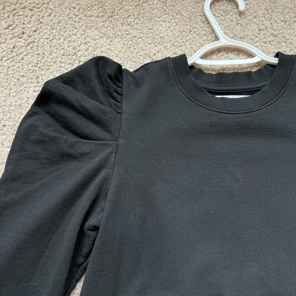 Sold Out NYC Womens Black Puffed Sleeves Organic Cotton Crop Sweater Size Medium - Picture 4 of 7